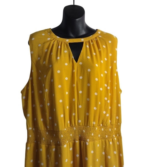 Lane Bryant Midi Dress Plus Size 18 Gold White Polka Dot high Low Sleeveless NWT - Picture 3 of 10